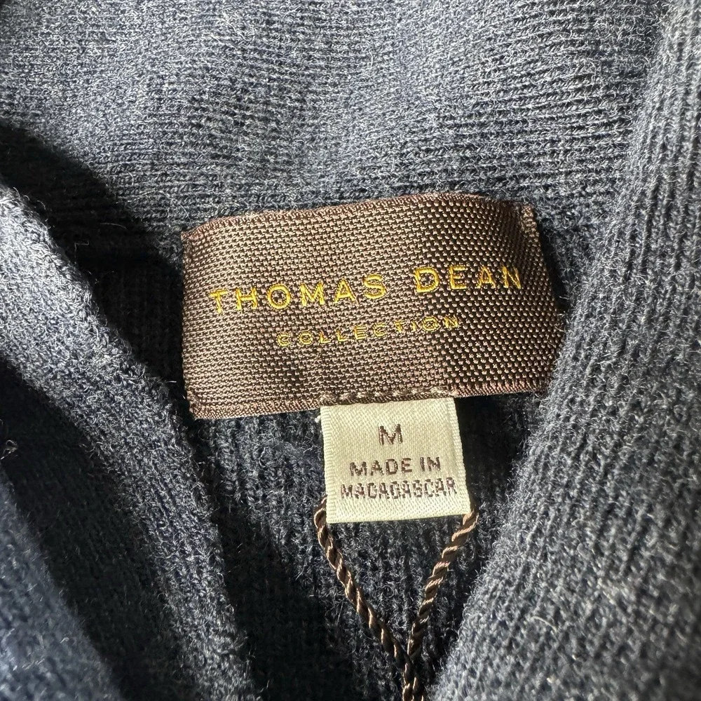 Thomas Dean Extra Fine Merino Wool Blue Shawl Neck Pull Over Sweater Mens Medium